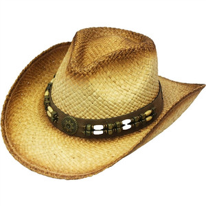 Henschel Straw Cowboy Hat: Beaded Band Western Henschel Straw Cowboy Hat: Beaded Band Western