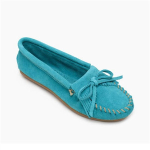Women's Turquoise Minnetonka Moccasins, Suede Kilty Women's Turquoise Minnetonka Moccasins, Suede Kilty