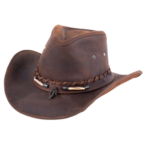 Bullhide Briscoe Brown Leather Cowboy Hat w/ Beaded Band Bullhide Briscoe Brown Leather Cowboy Hat w/ Beaded Band