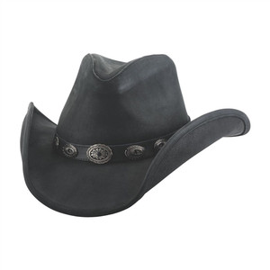 Bullhide Antique Concho Black Leather Cowboy Hat with Shapeable Brim and Silver Concho Hat Band Bullhide Antique Concho Black Leather Cowboy Hat with Shapeable Brim and Silver Concho Hat Band