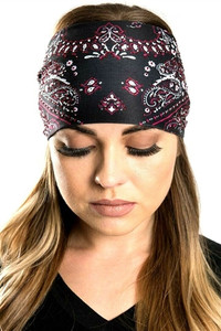 Pink Paisley Headband with Gems featuring vibrant pink paisley pattern and sparkling gemstone accents Pink Paisley Headband with Gems featuring vibrant pink paisley pattern and sparkling gemstone accents