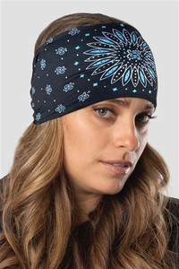 Teal Sunrise Paisley Gems Biker Headband - Teal and black paisley print with rhinestone accents Teal Sunrise Paisley Gems Biker Headband - Teal and black paisley print with rhinestone accents