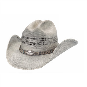 Bullhide distressed vented straw western hat with tie-back band Bullhide distressed vented straw western hat with tie-back band