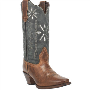 Laredo 52320 women's cognac leather Western boots with metallic floral cutouts and snip toe Laredo 52320 women's cognac leather Western boots with metallic floral cutouts and snip toe