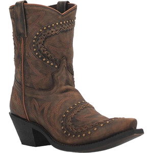 Laredo 52402 women's tan leather short Western boots with studded accents and snip toe Laredo 52402 women's tan leather short Western boots with studded accents and snip toe