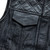 Black leather and denim biker vest featuring a bold black and white paisley interior lining