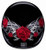 Daytona Red Rose Ladies Half Motorcycle Helmet showing slim shell design and DOT certification label