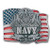 US Navy belt buckle with detailed Eagle, Globe, and Anchor design