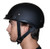 side view of Daytona Helmets skull cap motorcycle helmet in matte black with short visor and quick-release buckle