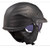 side view of LS2 Rebellion half helmet showcasing matte black finish, aerodynamic design, built-in two-stage drop-down sunshield, and removable peak visor