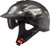 LS2 Rebellion Bones half shell helmet featuring detailed matte black skull graphics and aerodynamic peak visor