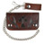 USA-made 6-inch brown leather chain wallet with embossed fleur de lis design, detachable 12-inch chain, and snap closure USA-made 6-inch brown leather chain wallet with embossed fleur de lis design, detachable 12-inch chain, and snap closure