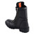 Women's black leather motorcycle riding boots featuring a classic square toe design and secure inside zipper