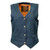 Milwaukee Denim women's blue denim motorcycle vest front view – snap front closure