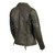 Women's olive green leather motorcycle style fashion jacket with zipper pockets and sleek tailored fit