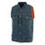 Milwaukee DM1331 Men's Blue Denim Motorcycle Vest front view – snap front closure, shirt style collar, two chest pockets