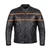 Unik Men's Orange Striped Leather Motorcycle Jacket featuring reflective piping for visibility