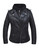 Front view of Unik 3-in-1 Ladies Leather Motorcycle Jacket showcasing zippered pockets and snap-down collar