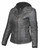 Unik ladies distressed gray leather motorcycle jacket with premium cowhide, asymmetrical zipper, and weathered finish
