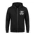 DILLIGAF Reflective Skull Biker Hoodie – front view reflective skull and guns graphic, heavyweight black fabric, and kangaroo pocket