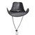 View of Black Leather Cowboy Hat with Braided Band and Shapeable Brim