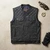 Unik men's black denim and leather motorcycle club vest with blue stitching