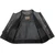 Collarless black leather club vest with heavy-duty satin lining and interior access zipper
