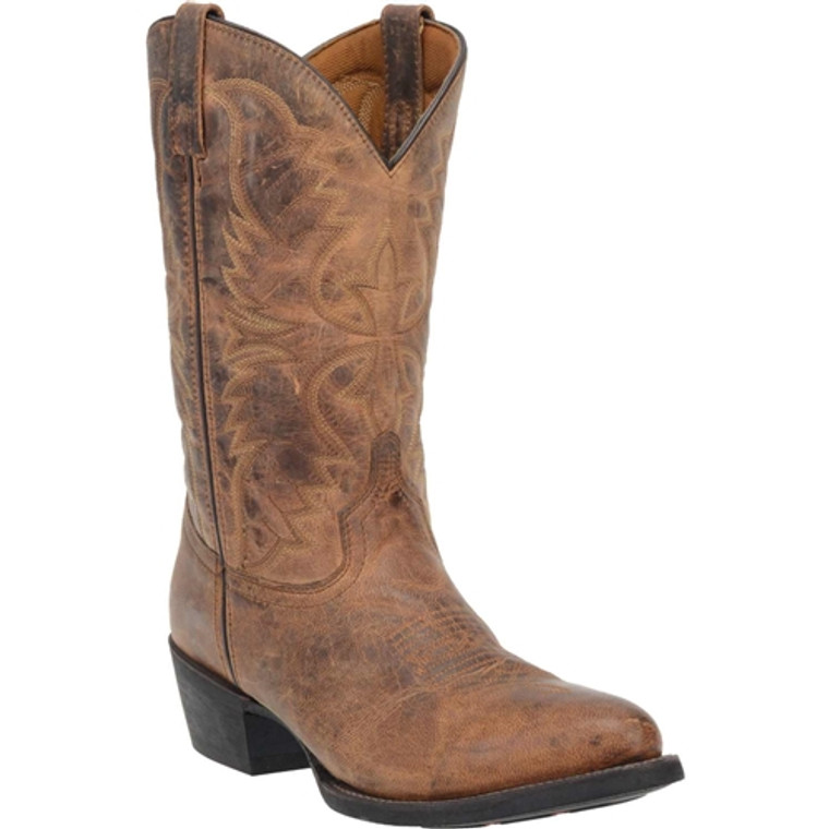 Laredo Brown Birchwood Leather Cowboy Boots front view – 12" shaft, round toe, cowboy heel