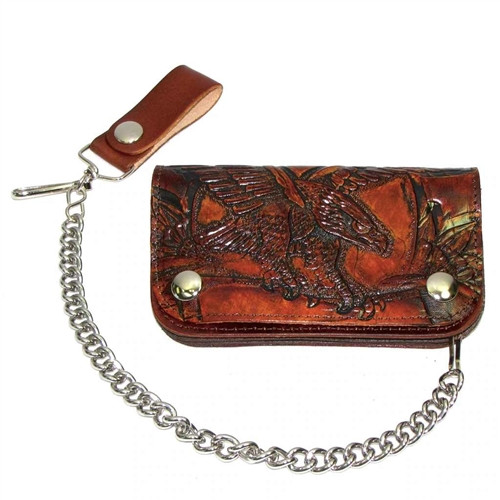 Embossed Eagle Antique Brown Chain Wallet | USA Made | Leather