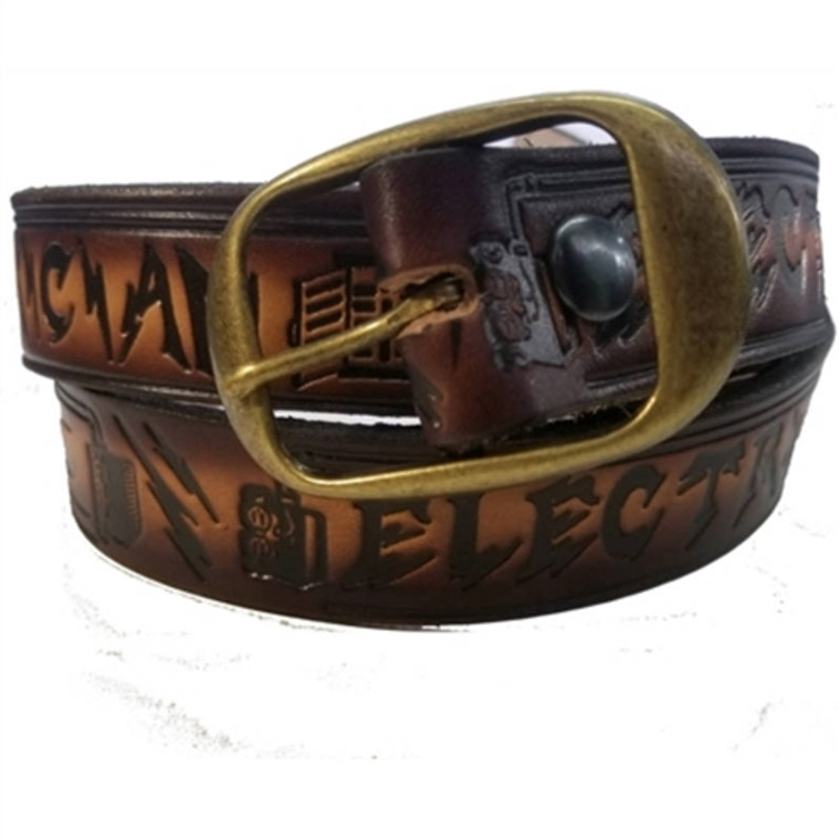 Men's Electrician Tooled Leather Belt: USA Made Cowhide