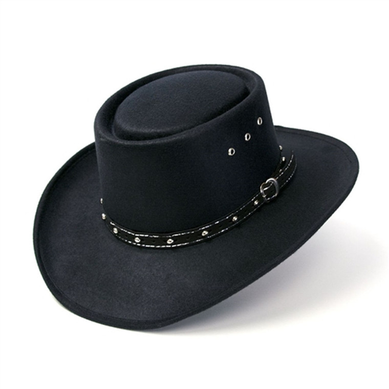Black Faux Felt Gambler Western Hat