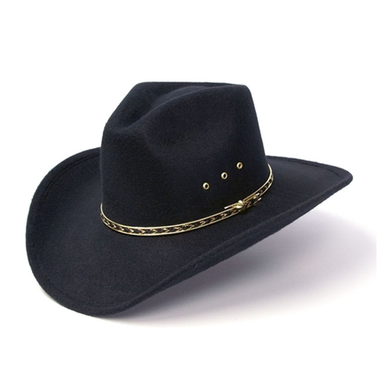 Faux Felt Black Western Hat, Pinch Front