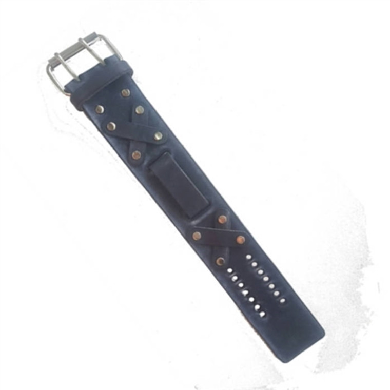 Distressed Retro Black Leather Wide Watch Band