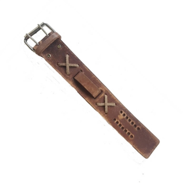 Distressed Brown Leather Wide Watch Band