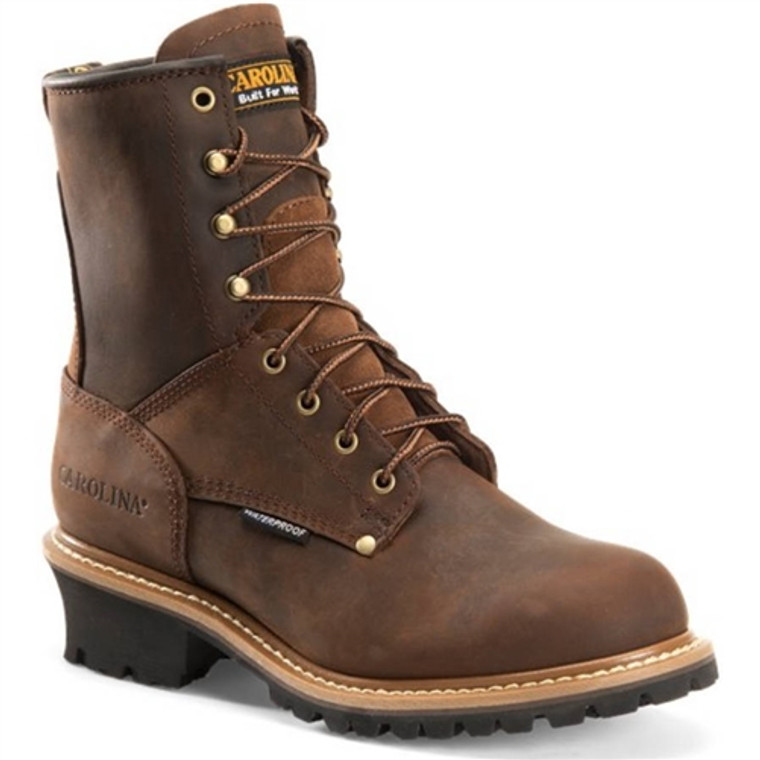 Carolina CA9821 men's 8-inch waterproof steel toe logger boots in brown Carolina CA9821 men's 8-inch waterproof steel toe logger boots in brown