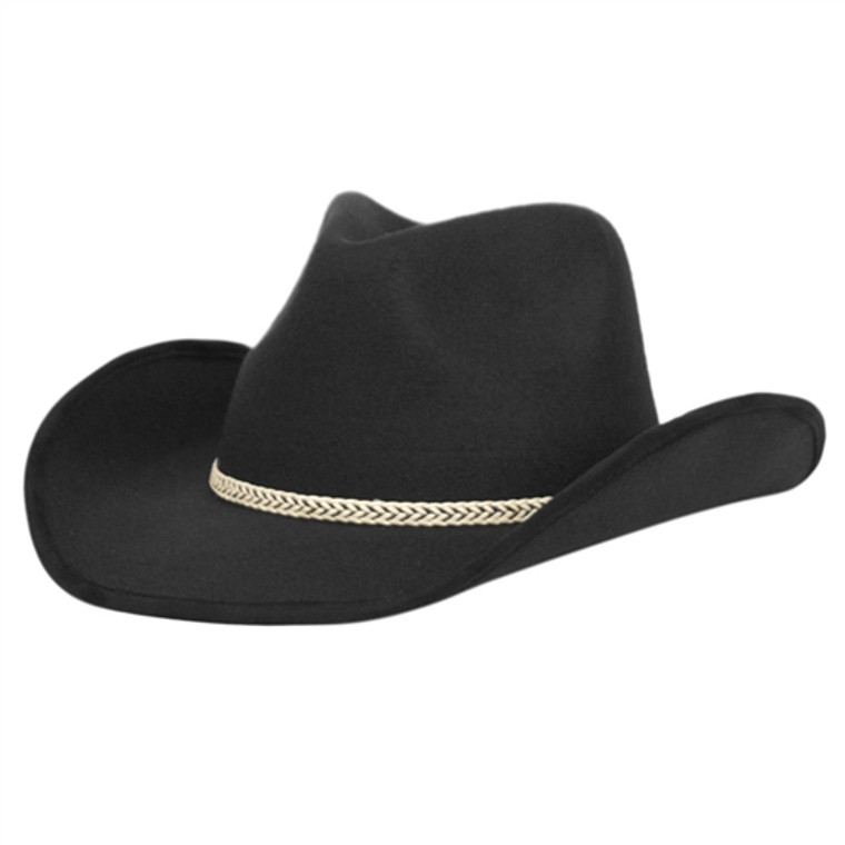 Felt Black Cowboy Hat - Adjustable