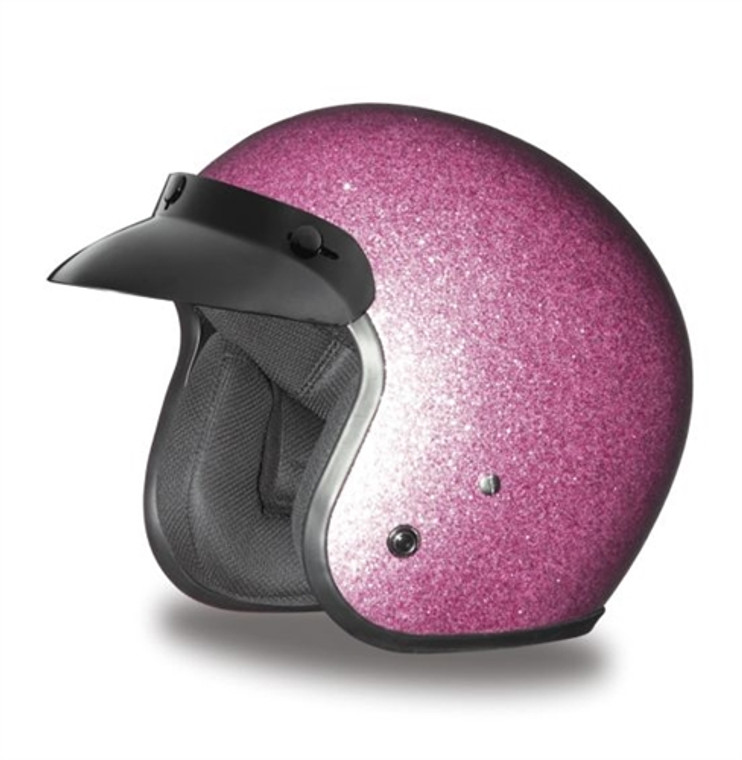 Daytona DOT-approved 3/4 shell open face motorcycle helmet with high-gloss pink metal flake finish