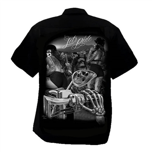Motorcycle Work Shirts: Let's Ride, Ride Or Die, David Gonzales Art