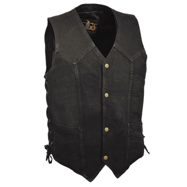 Milwaukee Men's Black Denim Classic Motorcycle Vest, Concealed Carry