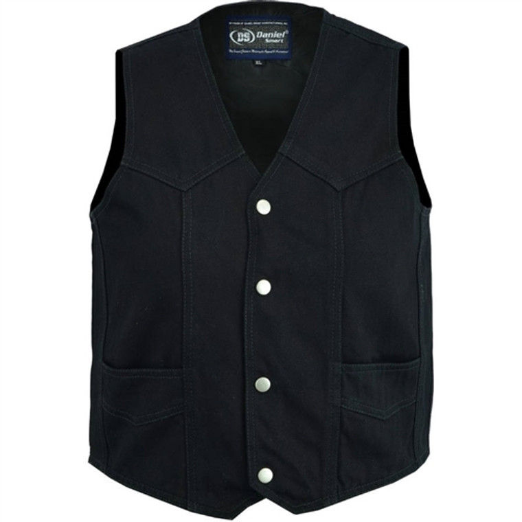 Kids Black Denim Vest, Biker Classic V-Neck Snap