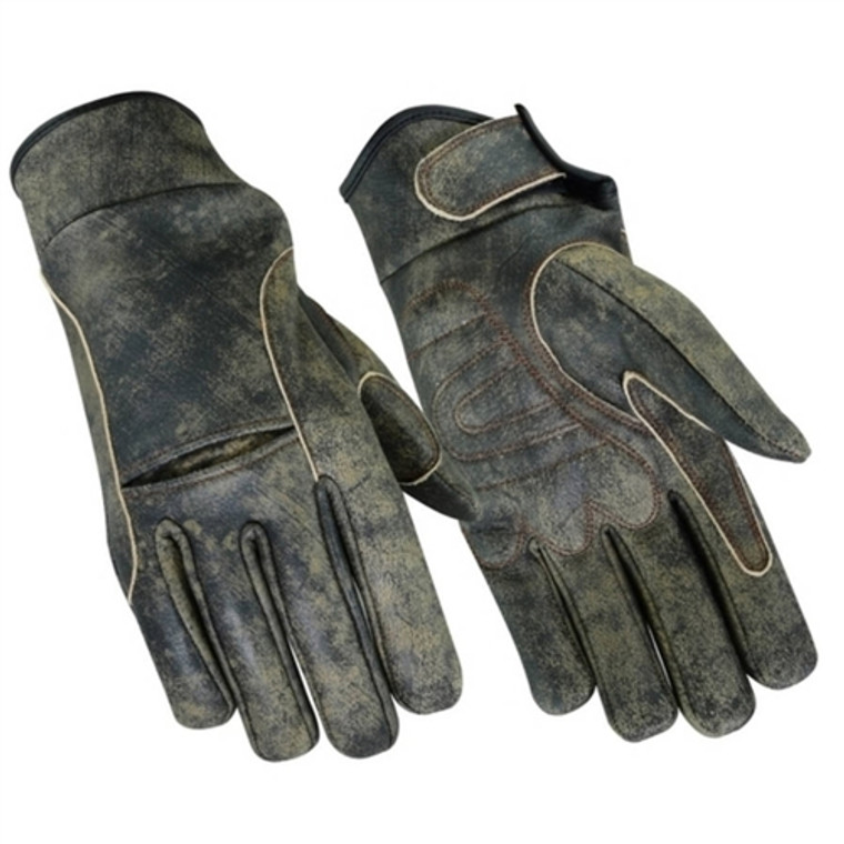 Antique Distressed Brown Leather Biker Gloves, Cruiser Style