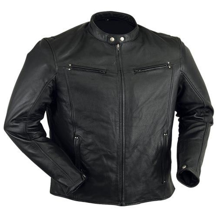 Premium Lightweight Black Leather Motorcycle Jackets, Scooter Style