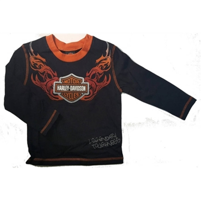 Harley-Davidson Toddler Boy Shirt, Flaming Logo Long Sleeve