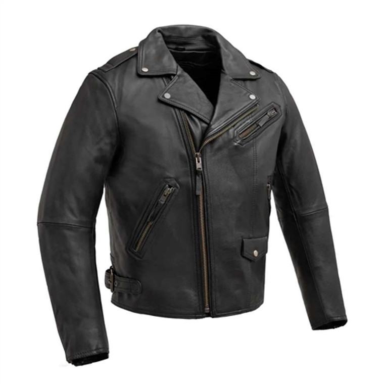 First Classics Men's Black Leather Motorcycle Jacket: Enforcer FIM297CLMZ