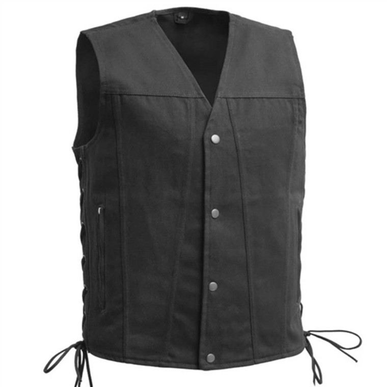 Lone Star Black Denim Motorcycle Vest with concealed carry pockets and side lacing