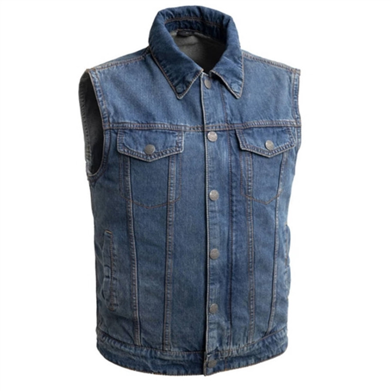 First Classics Men's Blue Denim Motorcycle Vest, Unlined w/ Collar