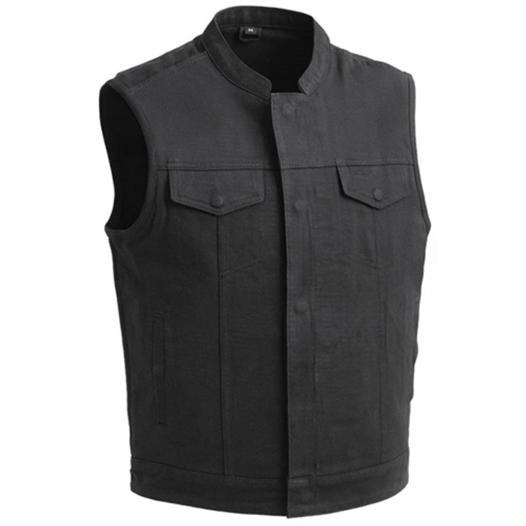 First Classics Black Denim Motorcycle Club Vest with zip front, concealed carry