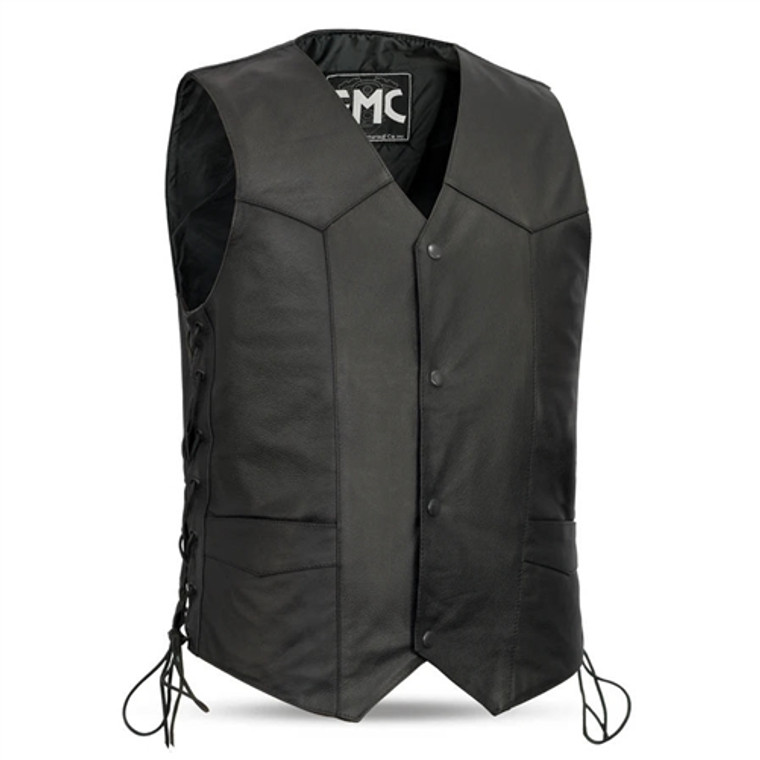 FMC Men's Classic Leather Biker Vest, Concealed Carry, Side Lace