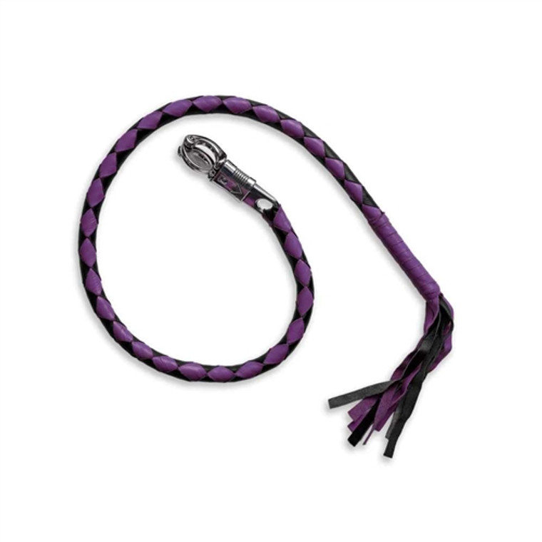 Purple & black leather motorcycle get back whip braided cowhide