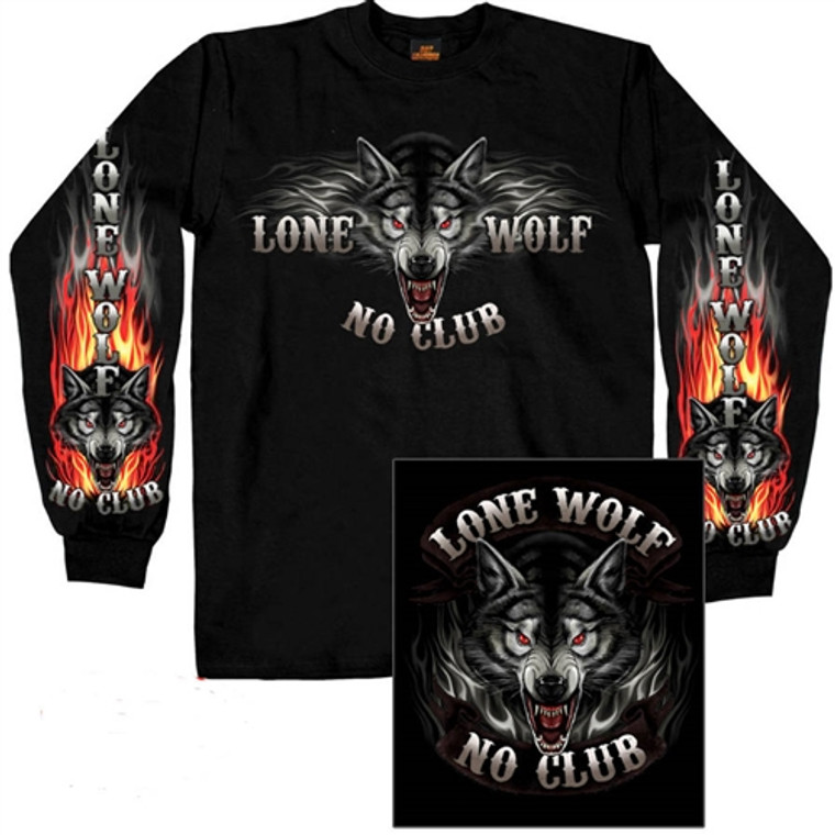 Men's Biker Clothing: Hot Leathers Long Sleeve Lone Wolf No Club Shirt